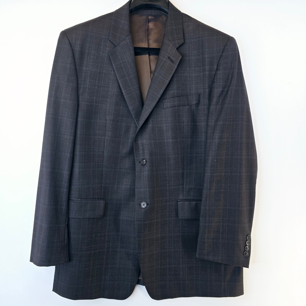 Calvin Klein Wool Blazer Men's 42R Windowpane Pattern Two Button Style Dark Grey - Picture 15 of 15